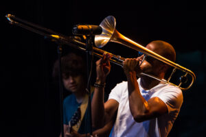Trombone Shorty, on the last night of the 2013 Xerox Rochester International Jazz Festival (XRIJF). A great show! (Steve Sickels)