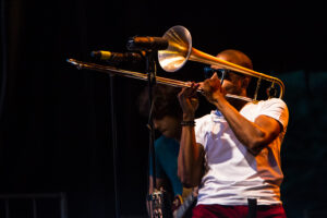 Trombone Shorty, on the last night of the 2013 Xerox Rochester International Jazz Festival (XRIJF). A great show! (Steve Sickels)