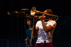 Trombone Shorty, on the last night of the 2013 Xerox Rochester International Jazz Festival (XRIJF). A great show! (Steve Sickels)