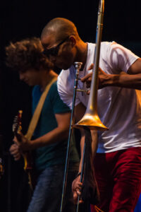 Trombone Shorty, on the last night of the 2013 Xerox Rochester International Jazz Festival (XRIJF). A great show! (Steve Sickels)