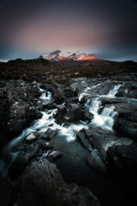 Sunrise hitting the mountains (ever so briefly!) at Sligichan, Isle of Skye, Scotland (Steve Sickels)