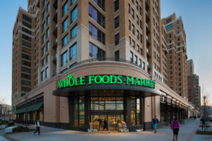 Whole Foods at Twilight A view from the northeast of The Bartlett in Arlington, Virginia -- exterior design by Maurice Walters Architect (Steve Sickels)
